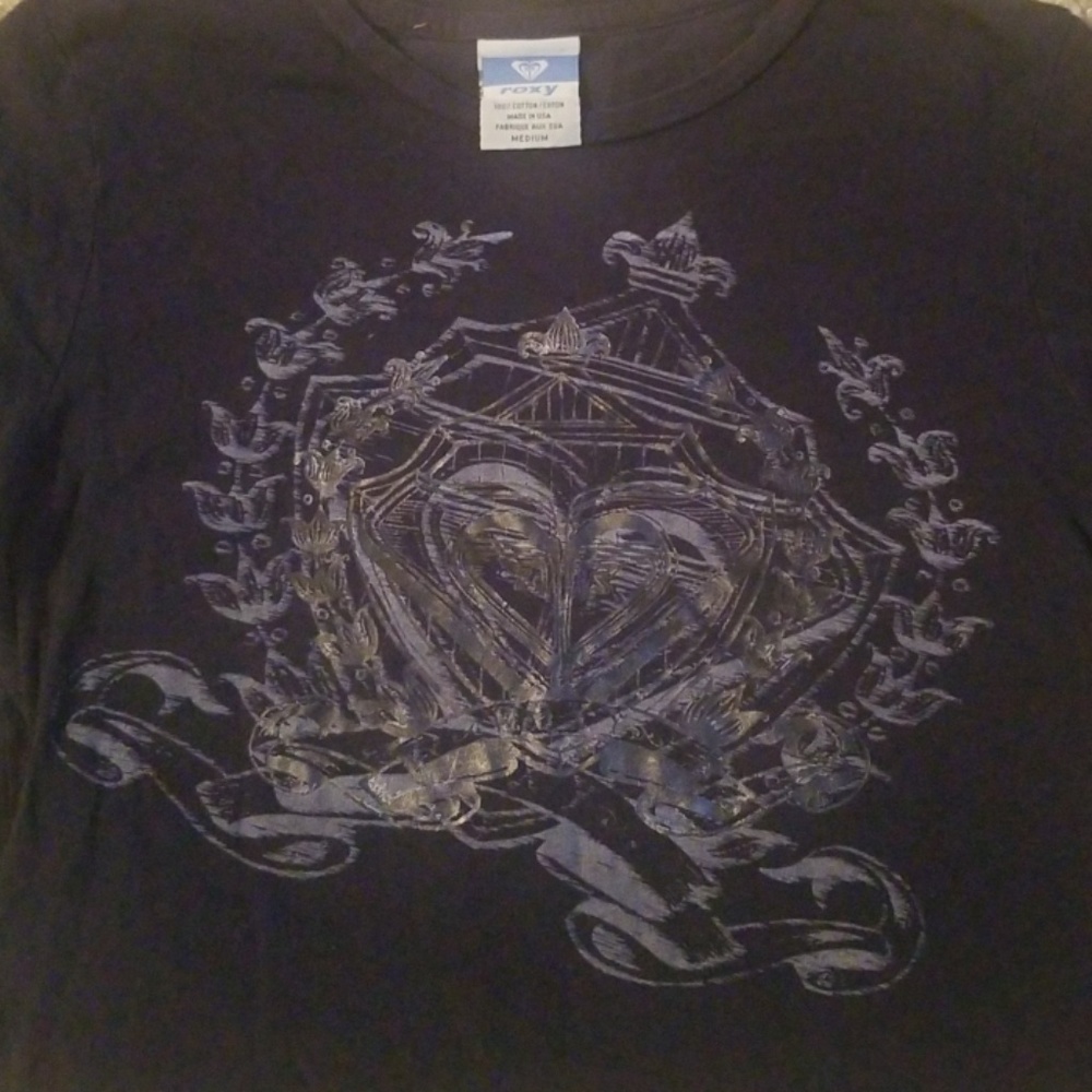 Roxy Medium Cotton T-shirt GUC Silver Details